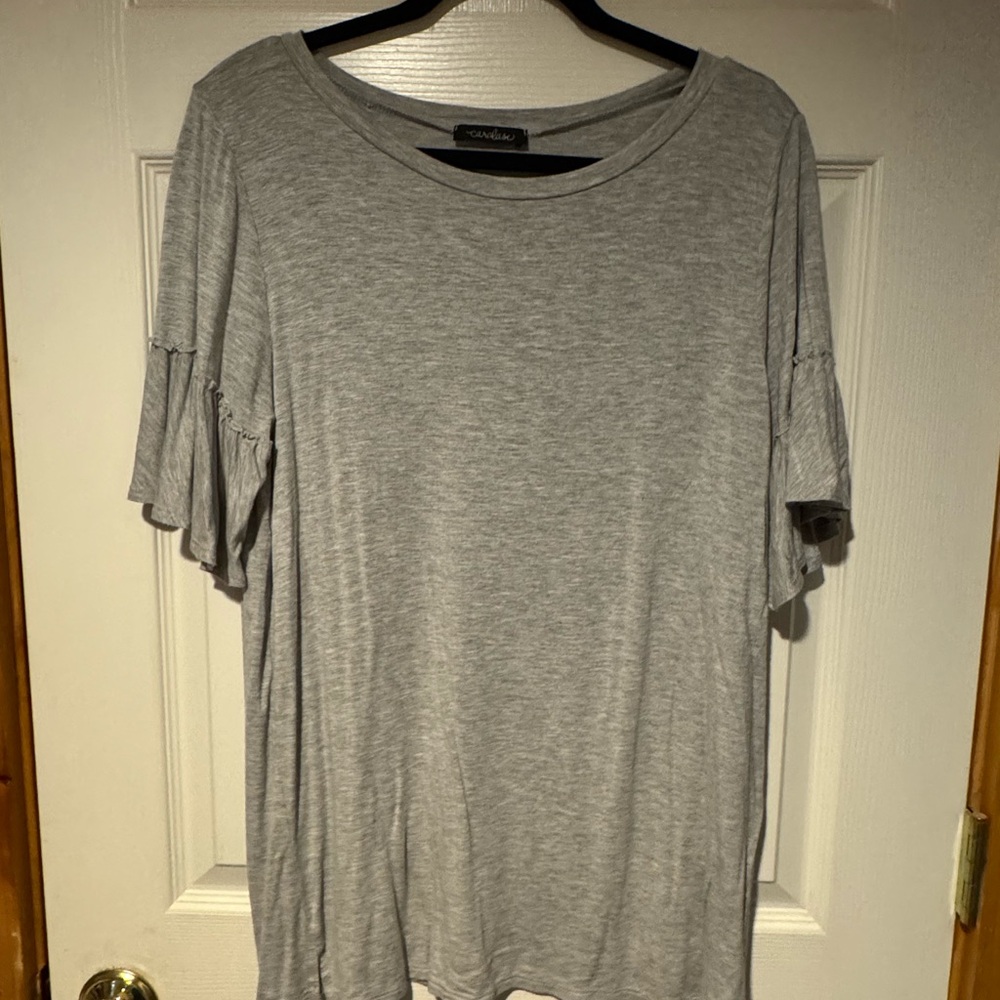 Comfy Heather Gray Ruffle Sleeve Top